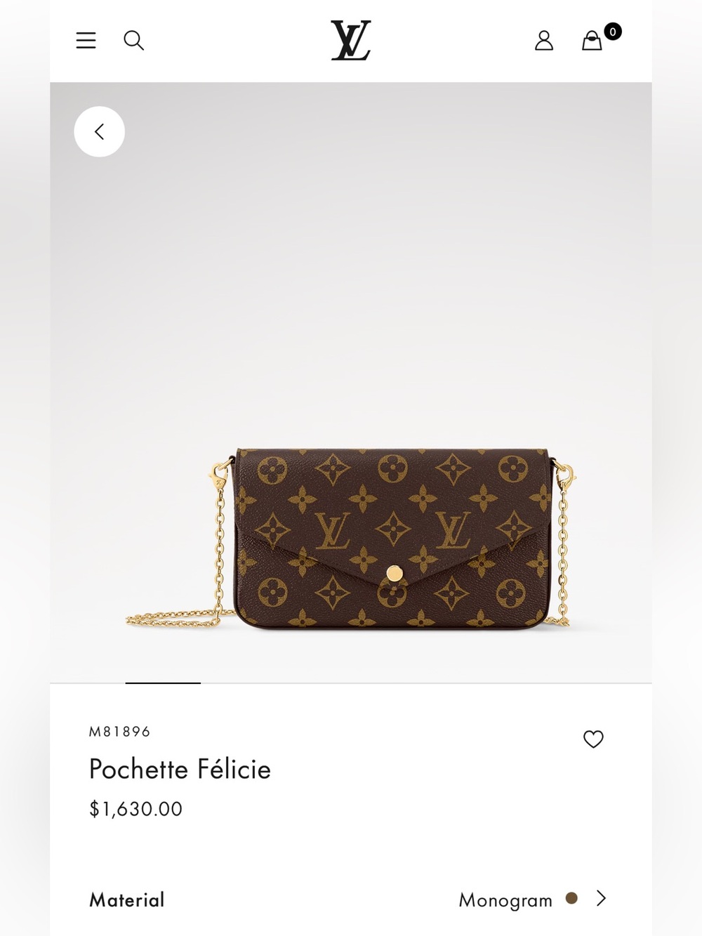 Louis Vuitton Monogram Pochette Félicie — Brown with Gold Chain
